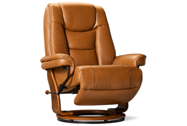 Helsinki Leather Swivel Chair - Integrated Footrest - Tufted Backrest - Padded Arms - 360-Degree Swivel