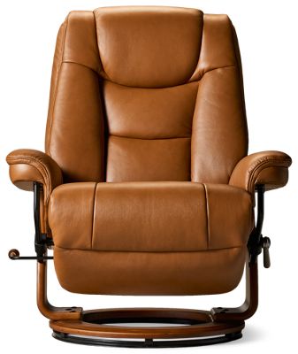 Helsinki Leather Swivel Chair - Integrated Footrest - Tufted Backrest - Padded Arms - 360-Degree Swivel