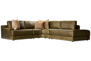 Raven 3 Piece Sectional - Top-Grain Leather - Three Toss Pillows - Right Side Facing Chaise - Contemporary Low Profile