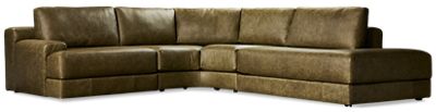 Raven 3 Piece Sectional - Top-Grain Leather - Three Toss Pillows - Right Side Facing Chaise - Contemporary Low Profile