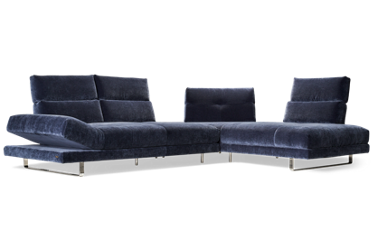 Roma 3 Piece Sectional - Luxurious Velvety Fabric - Adjustable Backrests & Left Side Facing Arm - Cushy Seats - Chrome Sled Legs