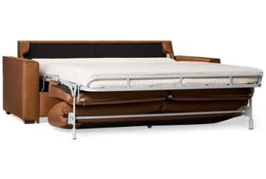 Crash Pad Leather Queen Sofa Bed - Track Arms - Top Grain Leather - Contemporary Sleeper - Memory Foam Mattress