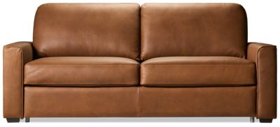 Crash Pad Leather Queen Sofa Bed - Track Arms - Top Grain Leather - Contemporary Sleeper - Memory Foam Mattress