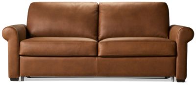 Crash Pad Leather Queen Sofa Bed - Rolled Arms - Top Grain Leather - Contemporary Sleeper - Memory Foam Mattress