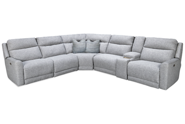 Social Club 6 Piece Power Reclining Sectional with 3 Recliners with Tilt Headrest and Console