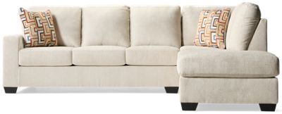 Timberlake 2 Piece Sectional - Softly Textured Polyester Fabric - Wide Track Arms - Two Coordinating Toss Pillows - Right Arm Facing Chaise