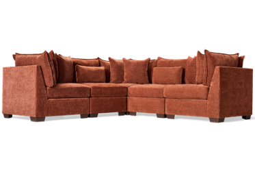 Puzzle 5 Piece Sectional - Modular System - Plush Cushions - Angled Track Armrests - Toss Pillows - Soft Chenille Fabric
