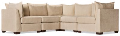Puzzle 5 Piece Sectional - Modular System - Plush Cushions - Angled Track Armrests - Toss Pillows - Soft Chenille Fabric