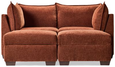 Puzzle 4 Piece Sectional - Modular System - Plush Cushions - Angled Track Armrests - Storage Ottomans - Toss Pillows - Soft Chenille Fabric