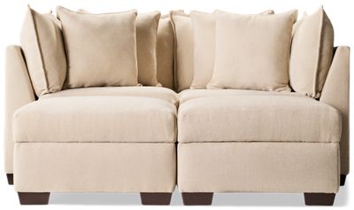 Puzzle 4 Piece Sectional - Modular System - Plush Cushions - Angled Track Armrests - Storage Ottomans - Toss Pillows - Soft Chenille Fabric