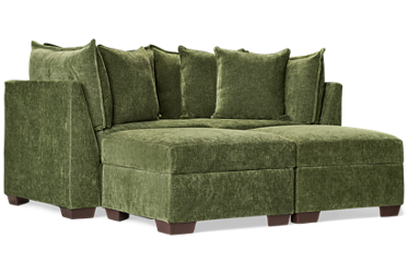 Puzzle 4 Piece Sectional - Modular System - Plush Cushions - Angled Track Armrests - Storage Ottomans - Toss Pillows - Soft Chenille Fabric