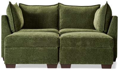 Puzzle 4 Piece Sectional - Modular System - Plush Cushions - Angled Track Armrests - Storage Ottomans - Toss Pillows - Soft Chenille Fabric