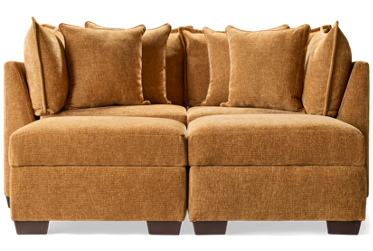 Puzzle 4 Piece Sectional - Modular System - Plush Cushions - Angled Track Armrests - Storage Ottomans - Toss Pillows - Soft Chenille Fabric