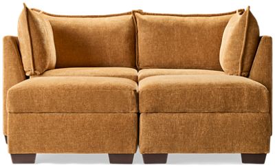Puzzle 4 Piece Sectional - Modular System - Plush Cushions - Angled Track Armrests - Storage Ottomans - Toss Pillows - Soft Chenille Fabric