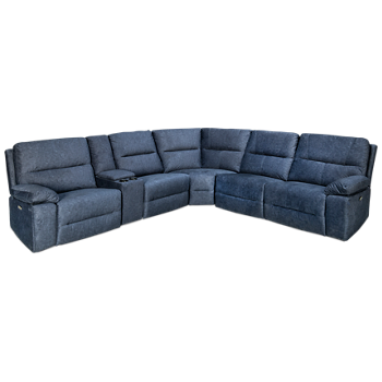 Denim 6 Piece Power Reclining Sectional with 3 Recliners with Tilt Headrest and Console