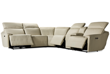 Myrtle 6 Piece Leather Power Reclining Sectional with 3 Recliners with Tilt Headrest and Console