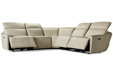Myrtle 5 Piece Leather Power Reclining Sectional with 3 Recliners with Tilt Headrest 