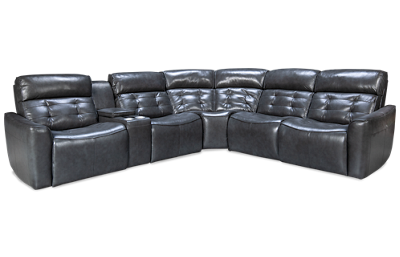 Denmark 3 Piece Leather Power Reclining Sectional with 3 Recliners with Tilt Headrest and Console