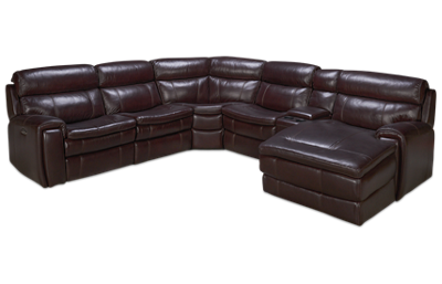 Branson Leather Power 6 Piece Reclining Sectional with 2 Recliners with Tilt Headrest and Console