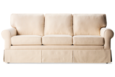 Sarasota Sofa - Durable Sunbrella Fabric - Rolled Arms - Skirted Hem - Five Coordinating Pillows - Traditional Comfort