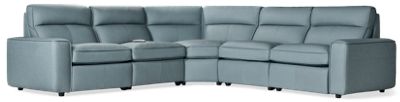 Airy 5 Piece Leather Power Reclining Sectional - 3 Recliners - Tilt Power Headrest - Smooth Leather Upholstery - Wide Track Arms - Tufted Backrests