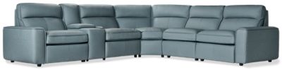 Airy 6 Piece Leather Power Reclining Sectional - 3 Recliners - Tilt Power Headrest - Smooth Leather - Console - Cupholders