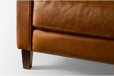 Houston 2 Piece Leather Sectional - Track Arms - Right-Facing Chaise - Deep Seating Comfort