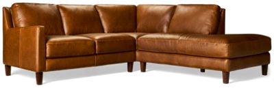 Houston 2 Piece Leather Sectional - Track Arms - Right-Facing Chaise - Deep Seating Comfort