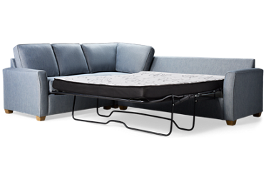 Sanibel 3 Piece Sleeper Sectional - Soft Fabric - Flared Track Arms - 3 Coordinating Toss Pillows - Pull-Out Queen Memory Foam Mattress