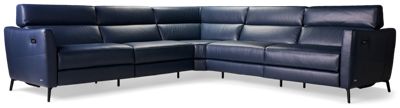 Greg 5 Piece Leather Power Reclining Sectional - Tilt Power Headrest - 2 Recliners - Smooth Top Grain Leather