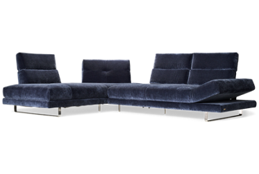 Roma 3 Piece Sectional - Luxurious Velvety Fabric - Adjustable Backrests & Right Side Facing Arm - Cushy Seats - Chrome Sled Legs