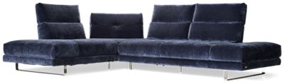 Roma 3 Piece Sectional - Luxurious Velvety Fabric - Adjustable Backrests & Right Side Facing Arm - Cushy Seats - Chrome Sled Legs