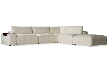 Bree 6 Piece Sectional with Bumper Ottoman - Elegant Tufting - Wooden Tray Armrest - High Resiliency Foam Cushions