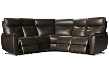 Metro Lux 5 Piece Leather Power Reclining Sectional - 3 Recliners - Tilt Power Headrest - USB Charging