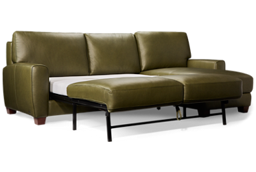 Undercover 2 Piece Leather Sleeper Sectional - Chaise with Hidden Storage - Flared Track Arms - Easy Pull-Out Queen Mattress