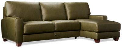 Undercover 2 Piece Leather Sleeper Sectional - Chaise with Hidden Storage - Flared Track Arms - Easy Pull-Out Queen Mattress