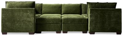 Puzzle 8 Piece Sectional - U-Shaped Entertainer - Storage Ottomans - Modular System - Plush Cushions - Angled Track Armrests - Toss Pillows - Soft Chenille Fabric