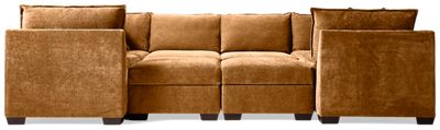 Puzzle 8 Piece Sectional - U-Shaped Entertainer - Storage Ottomans - Modular System - Plush Cushions - Angled Track Armrests - Toss Pillows - Soft Chenille Fabric