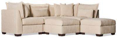 Puzzle 6 Piece Sectional - L-Shaped Lounger - Storage Ottomans - Modular System - Plush Cushions - Angled Track Armrests - Toss Pillows - Soft Chenille Fabric