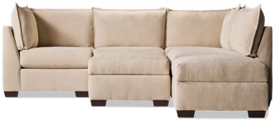Puzzle 6 Piece Sectional - L-Shaped Lounger - Storage Ottomans - Modular System - Plush Cushions - Angled Track Armrests - Toss Pillows - Soft Chenille Fabric