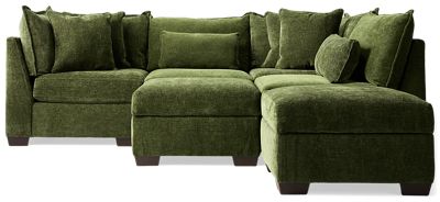 Puzzle 6 Piece Sectional - L-Shaped Lounger - Storage Ottomans - Modular System - Plush Cushions - Angled Track Armrests - Toss Pillows - Soft Chenille Fabric