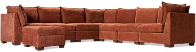 Puzzle 8 Piece Sectional - Storage Ottoman - Modular System - Plush Cushions - Angled Track Armrests - Toss Pillows - Soft Chenille Fabric