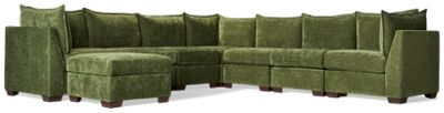 Puzzle 8 Piece Sectional - Storage Ottoman - Modular System - Plush Cushions - Angled Track Armrests - Toss Pillows - Soft Chenille Fabric