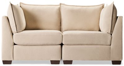 Puzzle 2 Piece Sectional - Modular System - Plush Cushions - Angled Track Armrests - Toss Pillows - Soft Chenille Fabric