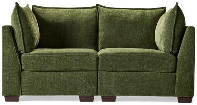 Puzzle 2 Piece Sectional - Modular System - Plush Cushions - Angled Track Armrests - Toss Pillows - Soft Chenille Fabric