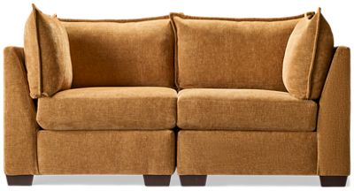 Puzzle 2 Piece Sectional - Modular System - Plush Cushions - Angled Track Armrests - Toss Pillows - Soft Chenille Fabric