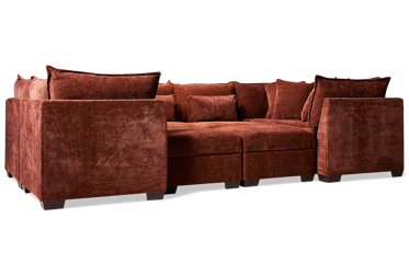 Puzzle 8 Piece Sectional - U-Shaped Entertainer - Storage Ottomans - Modular System - Plush Cushions - Angled Track Armrests - Toss Pillows - Soft Chenille Fabric