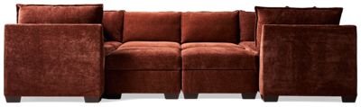 Puzzle 8 Piece Sectional - U-Shaped Entertainer - Storage Ottomans - Modular System - Plush Cushions - Angled Track Armrests - Toss Pillows - Soft Chenille Fabric