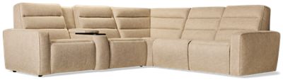 Rowan 6 Piece Power Reclining Sectional - 3 Recliners - 100% Polyester - Tilt Power Headrest - Console - Storage - Wireless Charging - Cup Holders