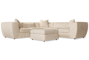 Sound Lounge 6 Piece Sectional - Durable Fabric - Flared Track Arms - Ottoman - 3 Toss Pillows - Immersive Sound System with Adjustable Settings - Plush Seating